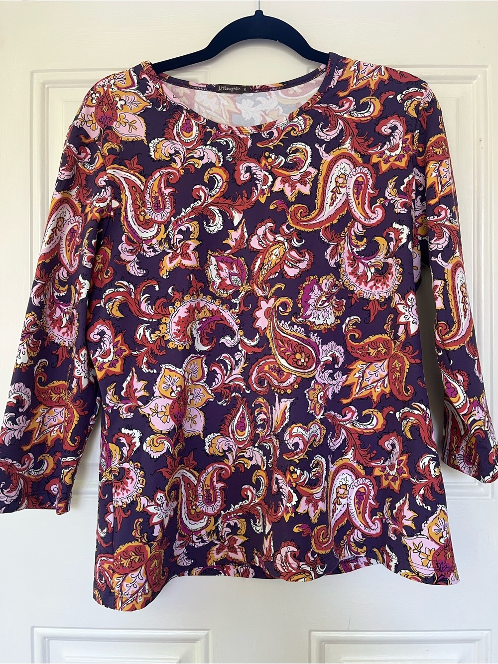 J. McLaughlin XL Purple Paisley Long-Sleeve Top